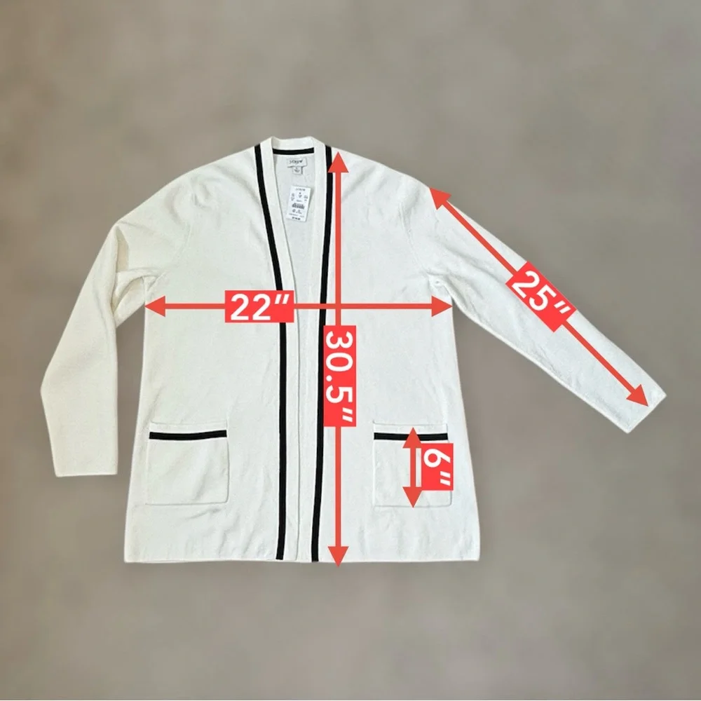 J. Crew Women's White and Black Open Front Cardigan Sweater - Picture 7 of 8